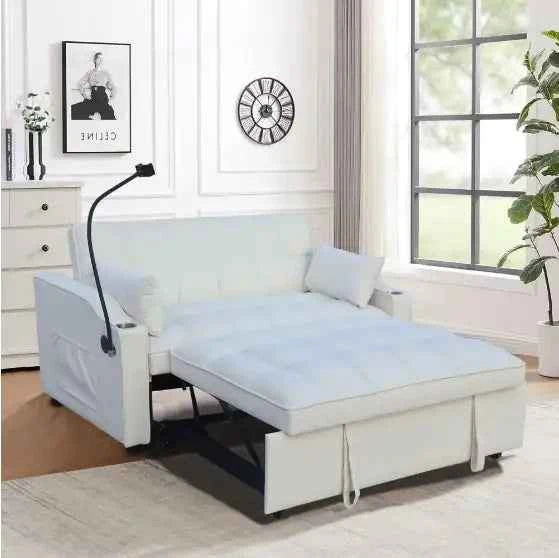 Modern Velvet Convertible Sofa Bed – 3-in-1 Pull-Out Sleeper with USB Ports & Adjustable Backrest