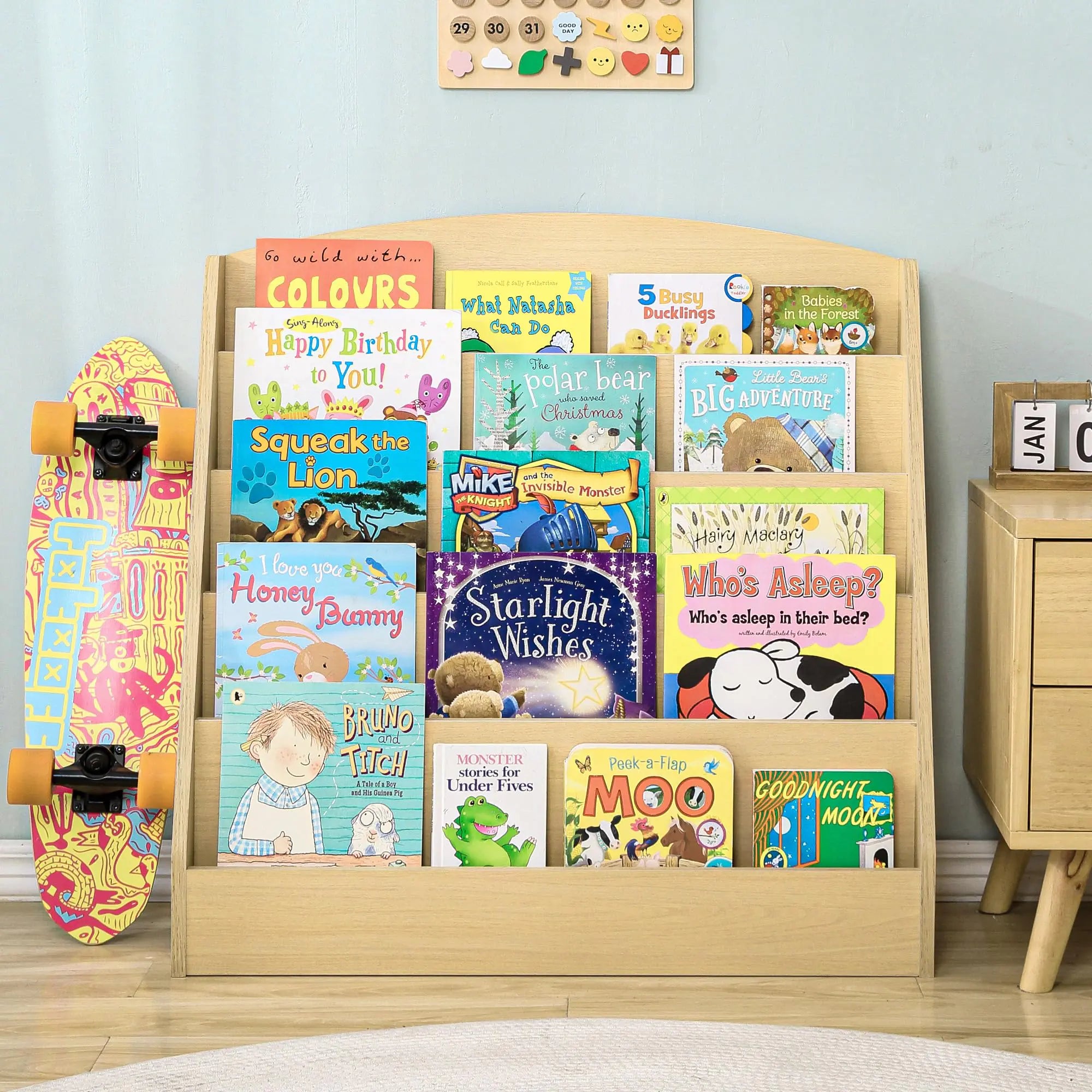 BriteKids 5-Tier Wooden Book Rack - Safe & Sturdy for Playful Learning