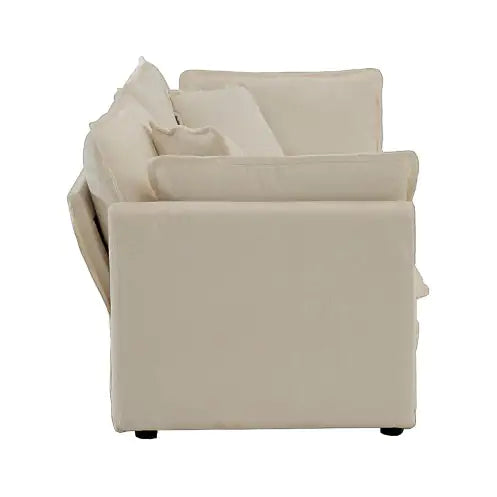 Modern Beige Chenille Loveseat Sofa – Deep Seat 2-Seater Couch with 4 Pillows