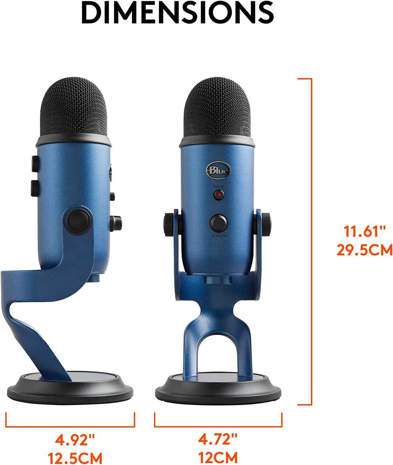 Yeti USB Microphone for PC, Mac, Gaming, Recording, Streaming, Podcasting, Studio and Condenser Mic with VO!CE Effects, 4 Pickup Patterns, Plug and Play - Midnight