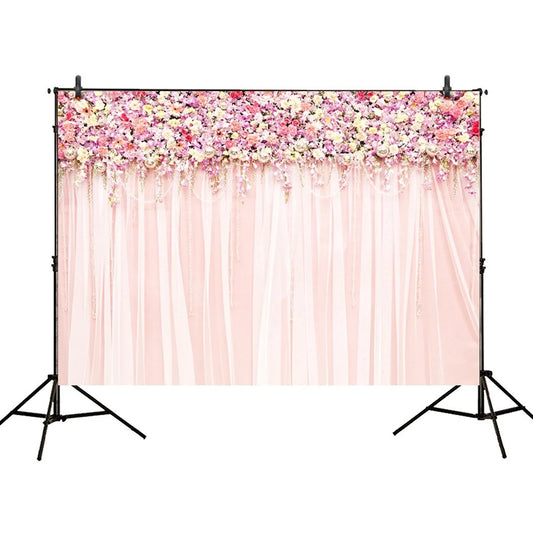 7X5Ft Photography Backdrops Wedding Decoration Party Pink Floral Flower Wall Curtains Birthday Bridal Shower Banner Photo Studio Booth Background Photocall