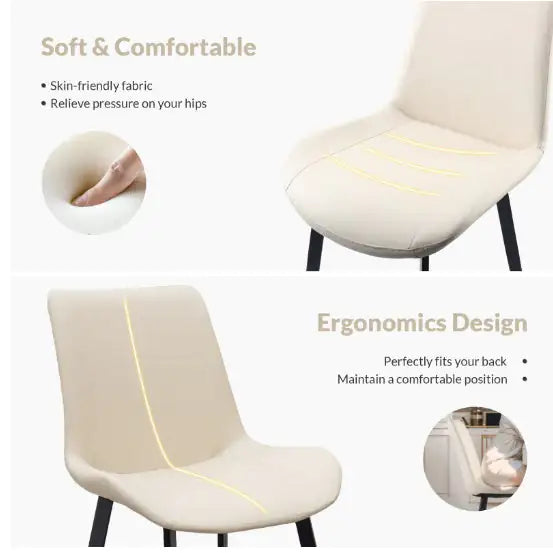 Beige Modern Leather Dining Chairs - Set of 2