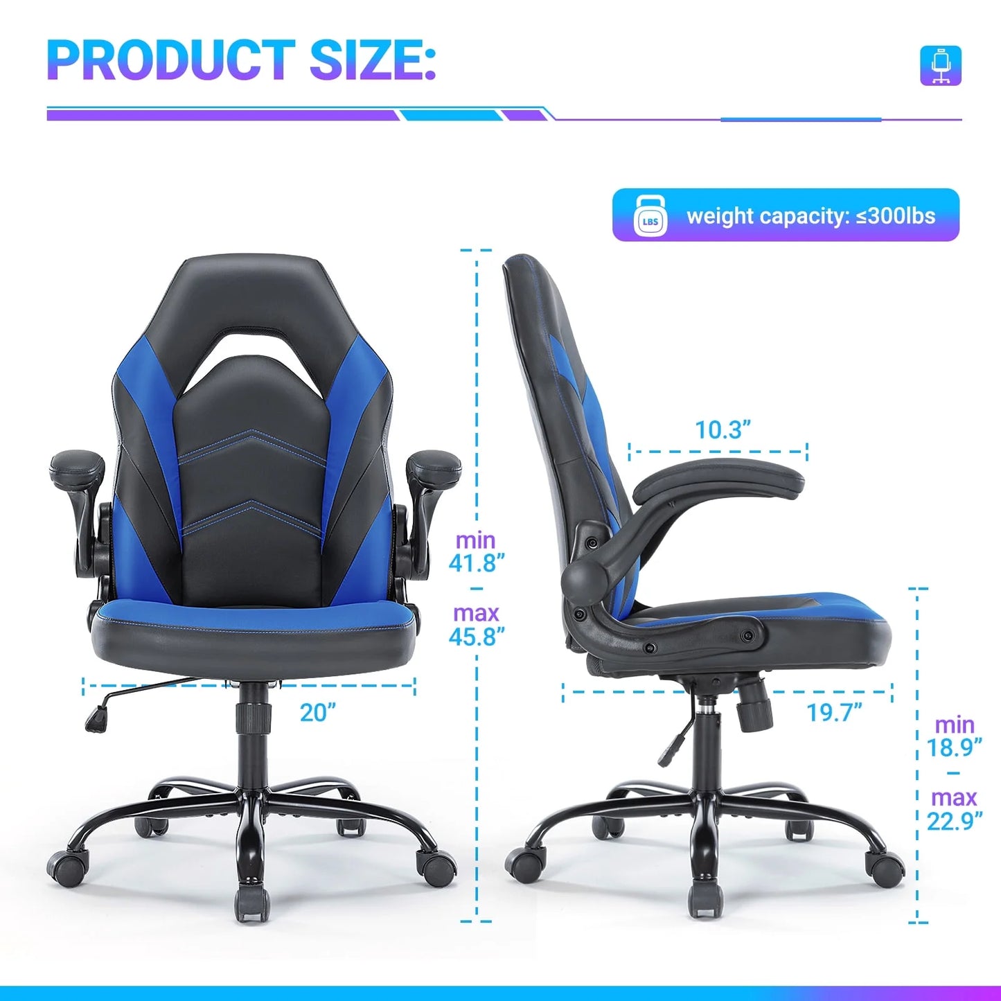 Gaming Chair, Computer Chair Ergonomic Office Chair PU Leather Desk Chair Executive Adjustable Swivel Task Chair with Flip-Up Armrest