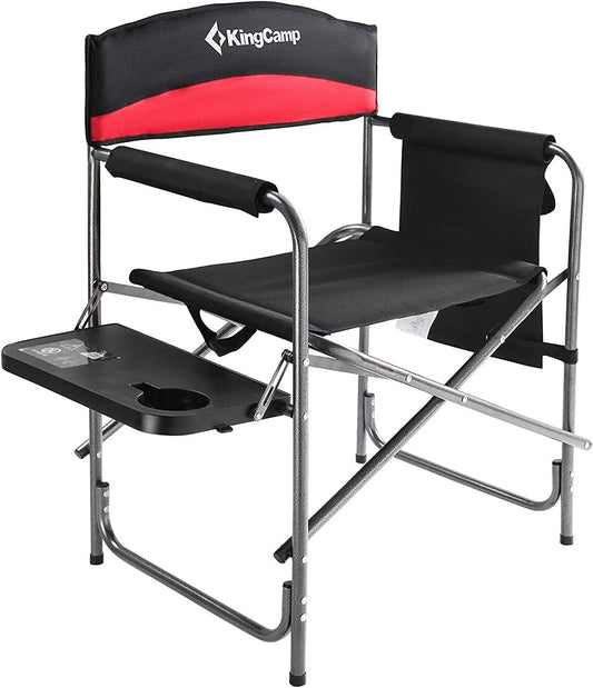 Heavy Duty Camping Director Chair, Folding with Side Table & Storage, Red