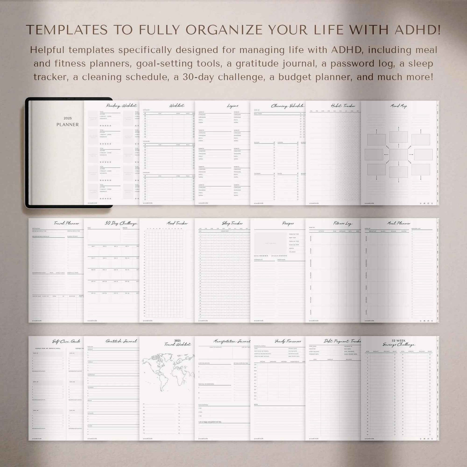 ADHD Digital Planner, 2025 Digital Planner, ADHD Planner, Daily Planner, Weekly Planner, Monthly Planner, Goodnotes Planner, Ipad Planner