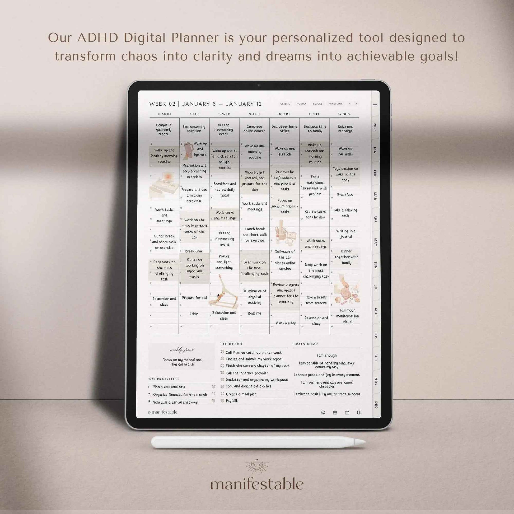 ADHD Digital Planner, 2025 Digital Planner, ADHD Planner, Daily Planner, Weekly Planner, Monthly Planner, Goodnotes Planner, Ipad Planner