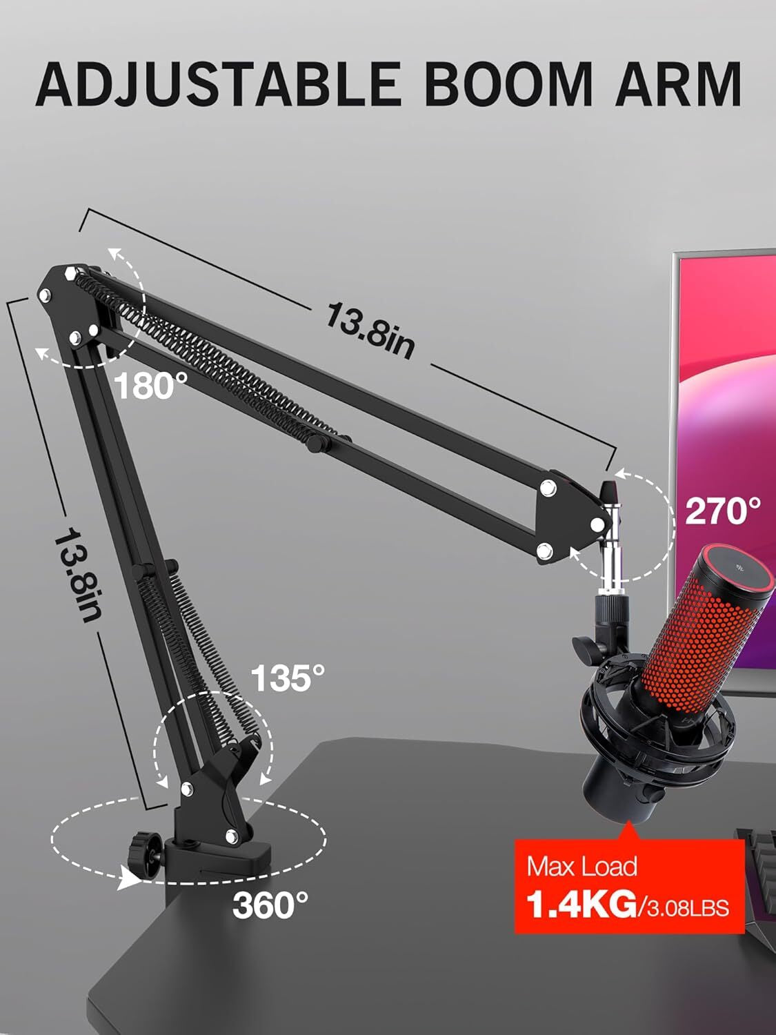 Quadcast 2 Boom Arm, Mic Arm Microphone Arm for Hyperx Quadcast 2 with Hyperx