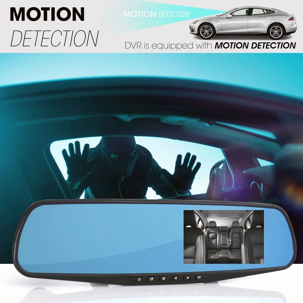 Dash Cam Rearview Mirror - 4.3” DVR Monitor Rear View Dual Camera Video Recording System