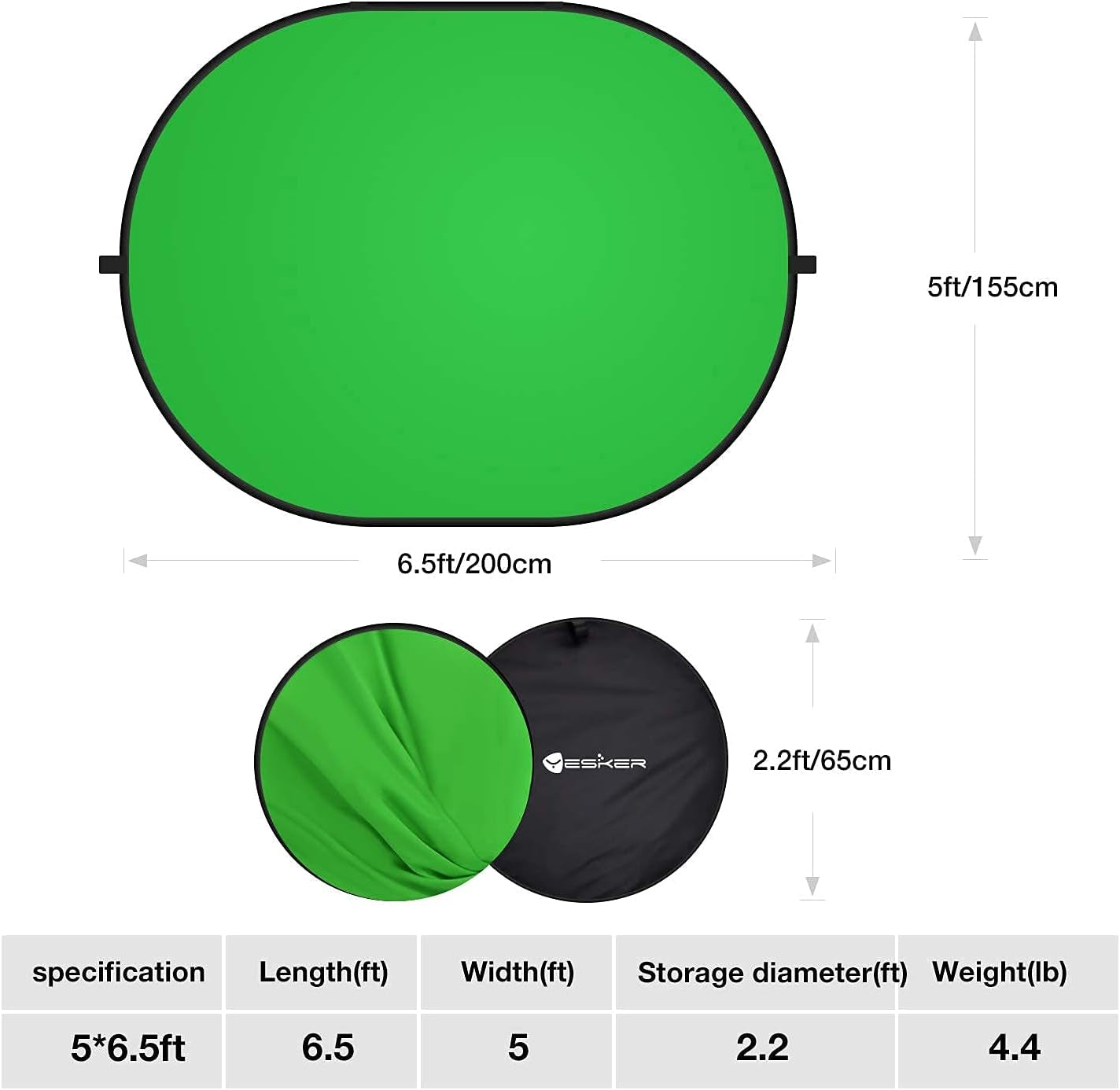 5Ft X 6.5Ft Chromakey Backdrop, 2-In-1 Background Screen Green and Blue Screen, Foldable Backdrop for Photography, Gaming and Live Streaming