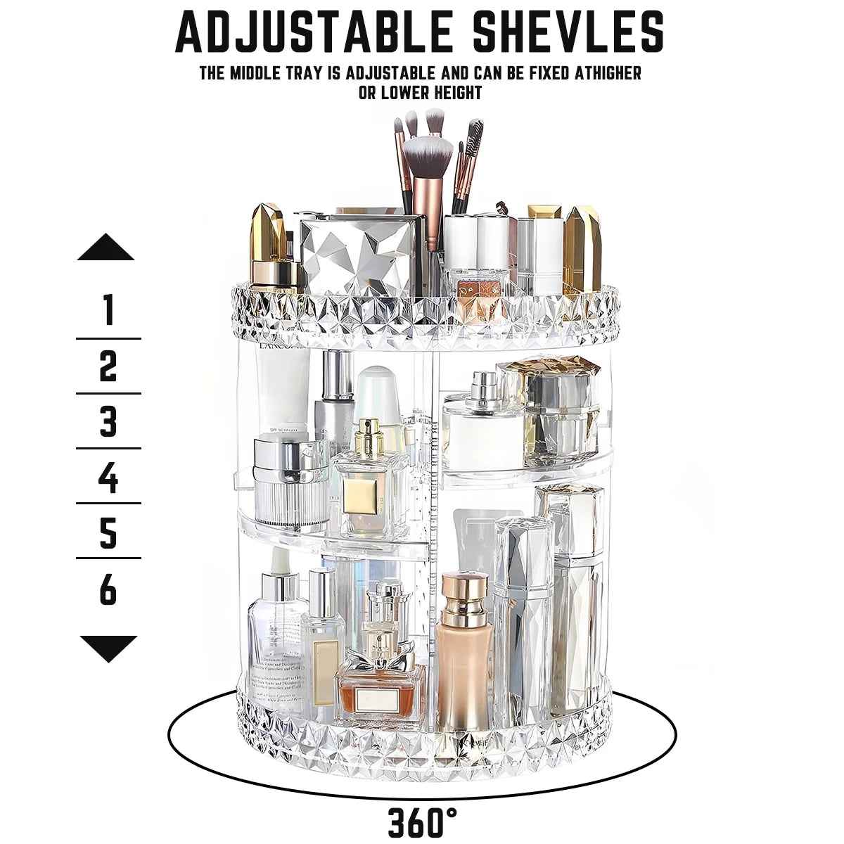 3 Tiers Rotating Makeup Organizer with Compartment 360° Spinning Makeup Stand Reusable Spinning Storage Display Case Clear
