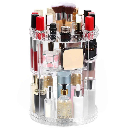 3 Tiers Rotating Makeup Organizer with Compartment 360° Spinning Makeup Stand Reusable Spinning Storage Display Case Clear