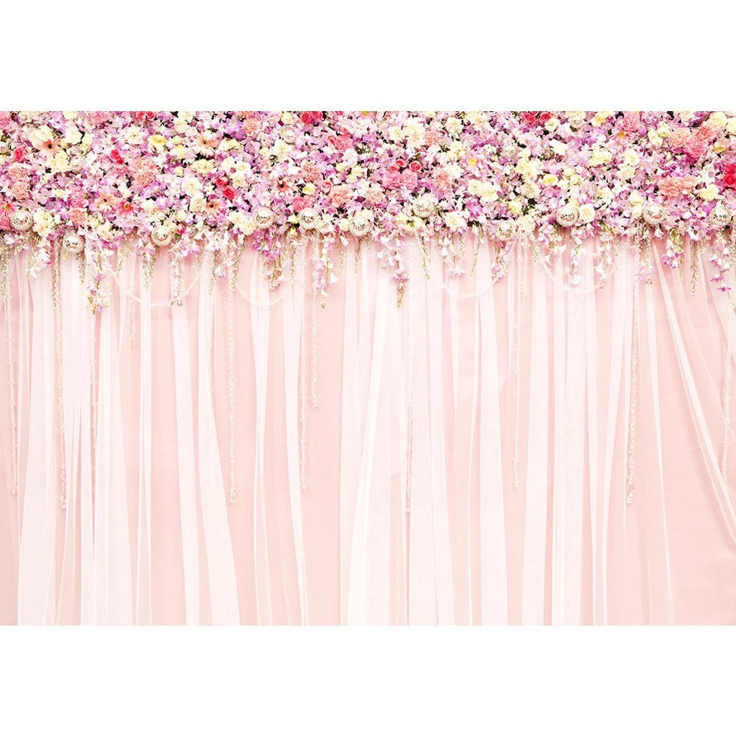 7X5Ft Photography Backdrops Wedding Decoration Party Pink Floral Flower Wall Curtains Birthday Bridal Shower Banner Photo Studio Booth Background Photocall