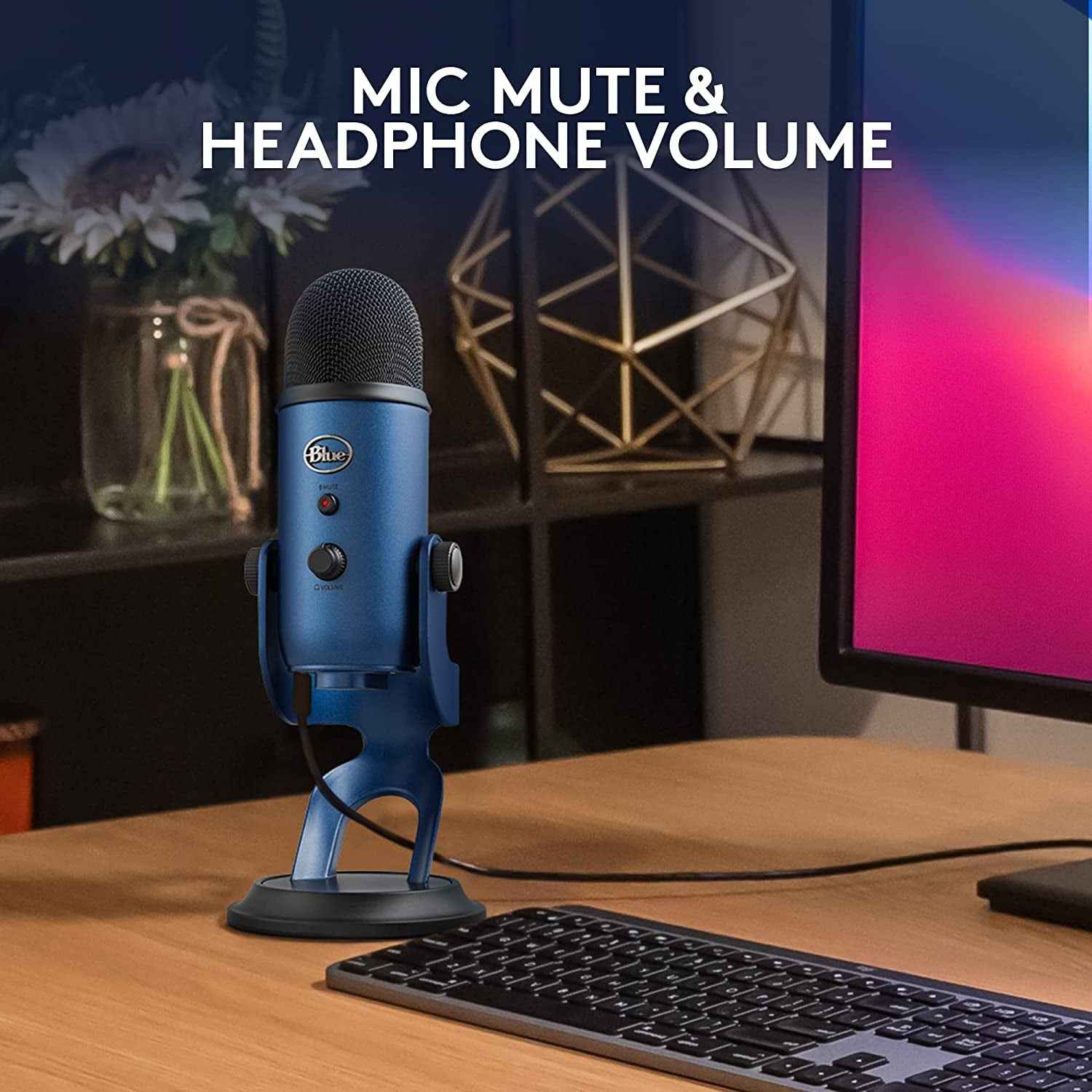 Yeti USB Microphone for PC, Mac, Gaming, Recording, Streaming, Podcasting, Studio and Condenser Mic with VO!CE Effects, 4 Pickup Patterns, Plug and Play - Midnight