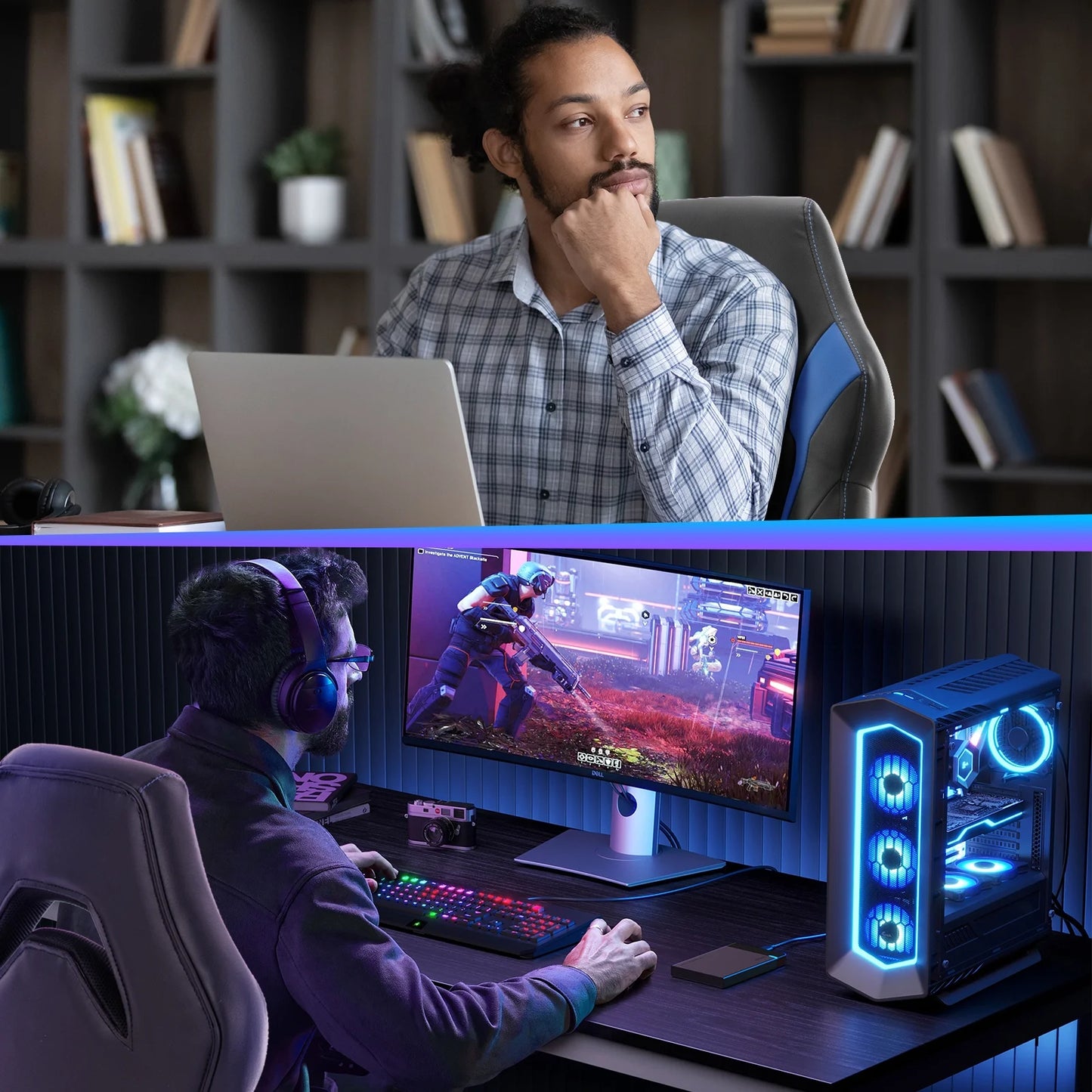 Gaming Chair, Computer Chair Ergonomic Office Chair PU Leather Desk Chair Executive Adjustable Swivel Task Chair with Flip-Up Armrest