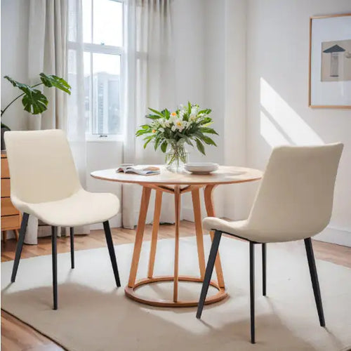 Beige Modern Leather Dining Chairs - Set of 2