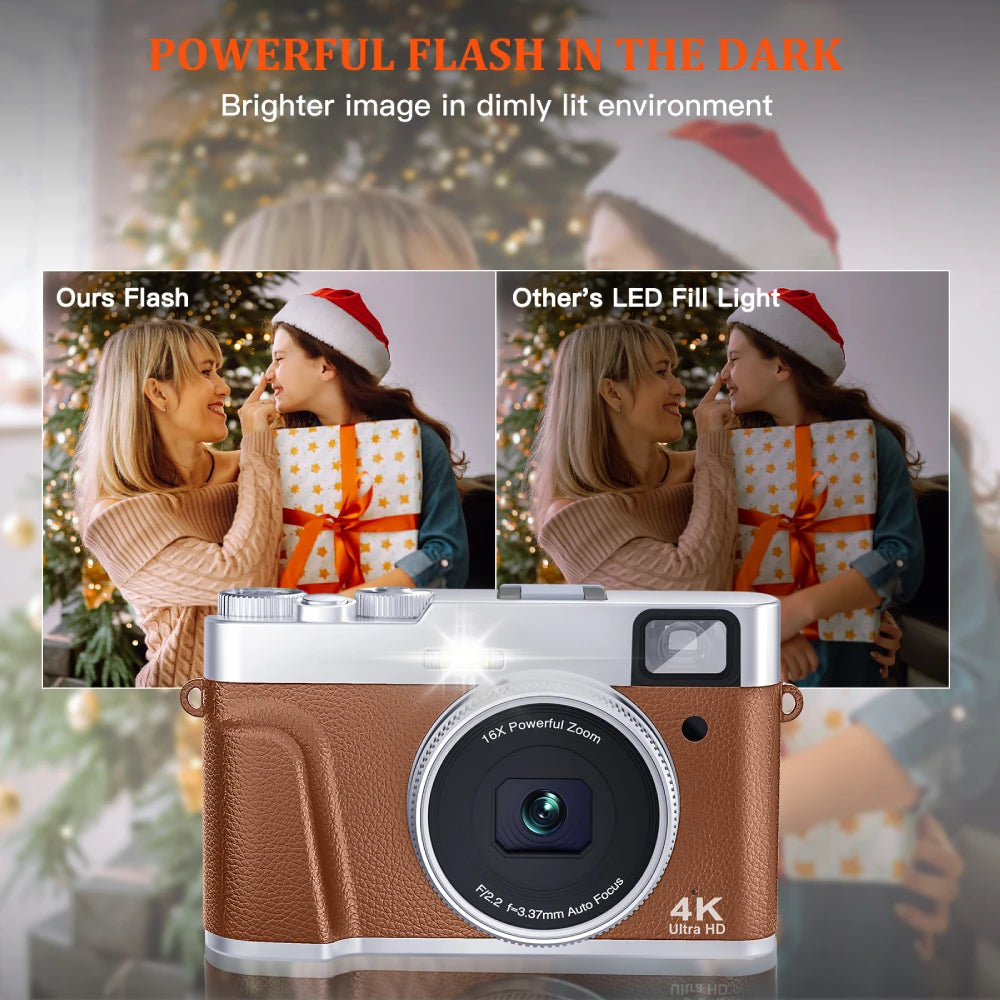 4K Digital Camera Auto Focus 48MP Vlogging Camera for Youtube and Anti-Shake Video Camera with Viewfinder Flash & Dial