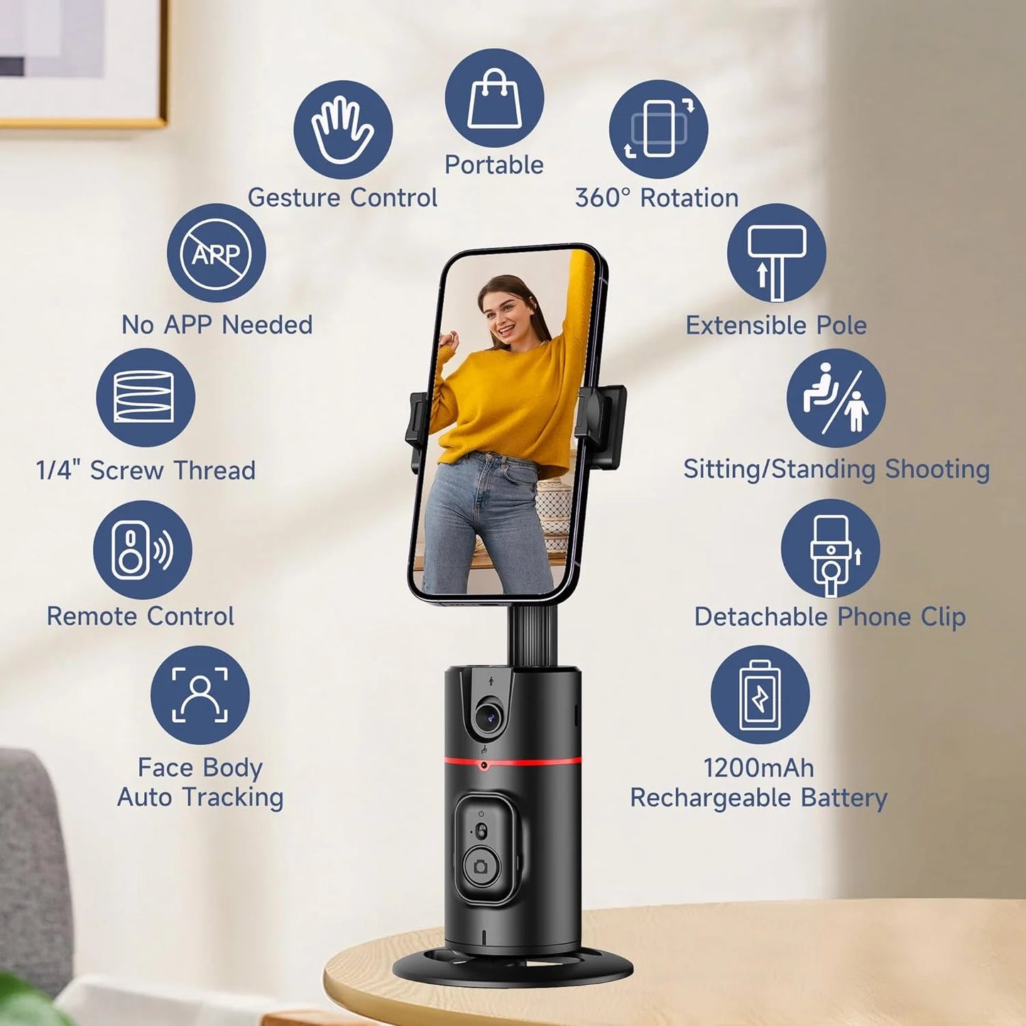 Innotech Sc Extendable Auto Face Tracking Tripod 360 Rotating Tripod, Both Auto or Manual Moving Control, Smart Cameraman Shooting for Video, Vlog, Live Stream