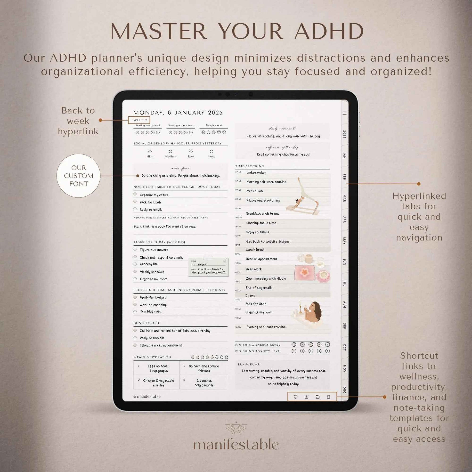 ADHD Digital Planner, 2025 Digital Planner, ADHD Planner, Daily Planner, Weekly Planner, Monthly Planner, Goodnotes Planner, Ipad Planner