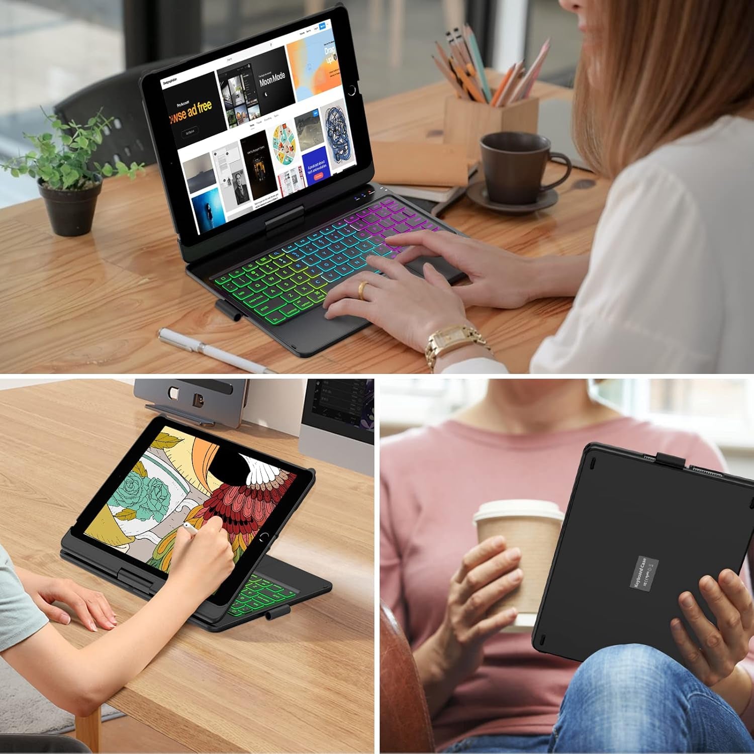 Keyboard Case for Ipad 10.2 9Th/8Th/7Th Gen,Touch Keyboard for Ipads 9Th Generation/8Th Gen/7Th Gen-360° Rotatable Protective Cover-Ipad Keyboard 9Th/8Th/7Th Gen with Pencil Holder
