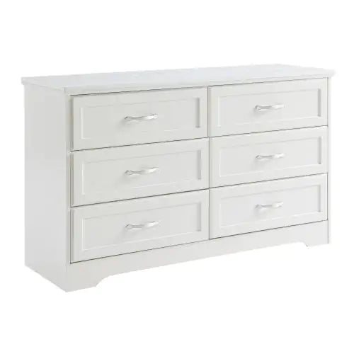 Modern White 6-Drawer Dresser – Wide Chest of Drawers with Metal Pulls for Bedroom & Living Spaces - Luxe Haus Studio