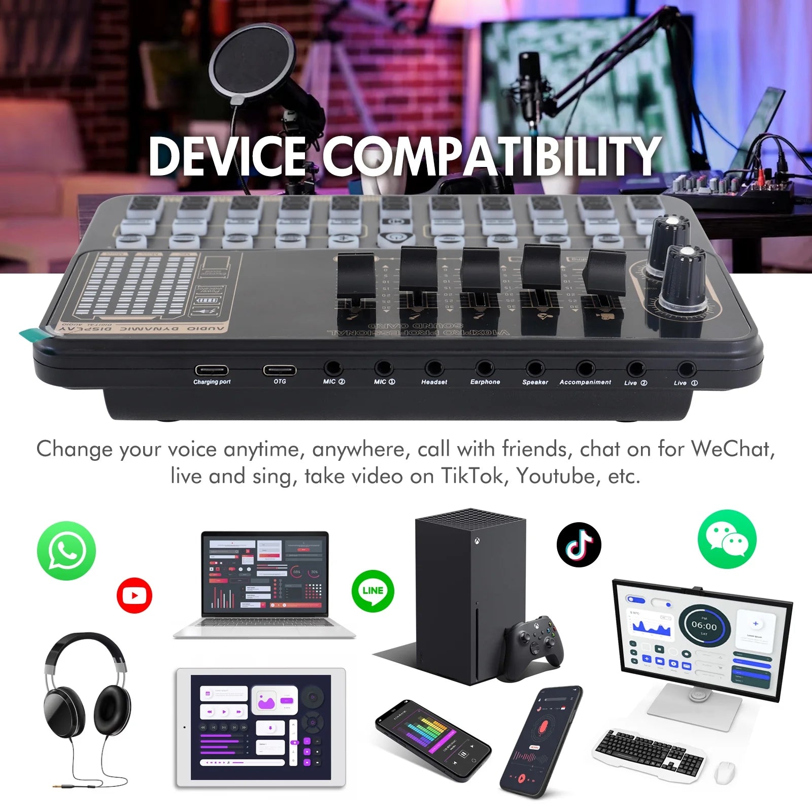Condenser Microphone Bundle Audio Mixer BM-800 Podcast Microphone with Voice Changer, Studio Equipment for Laptop Computer Vlog Living Broadcast Live Streaming Youtube Tiktok
