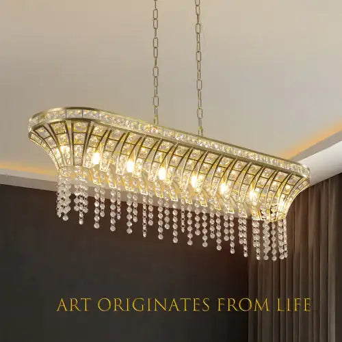 Modern Champagne Gold Kitchen Island Crystal Chandelier Lamp - Oval Crystal Ceiling Chandelier - Luxe Haus Studio