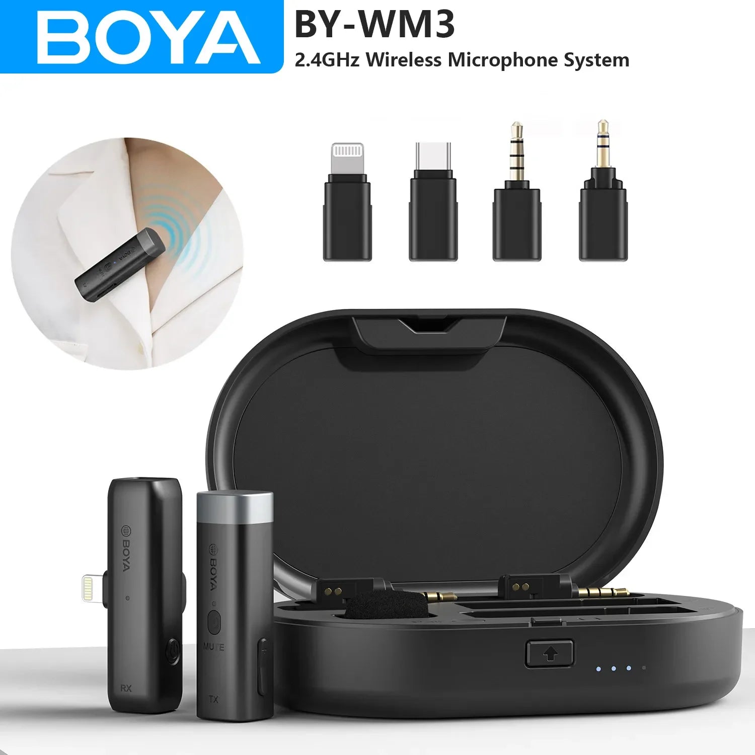 BY-WM3 Wireless Lavalier Lapel Microphone for Iphone Android DSLR Camera Laptop Computer Gaming Youtube Recording Streaming
