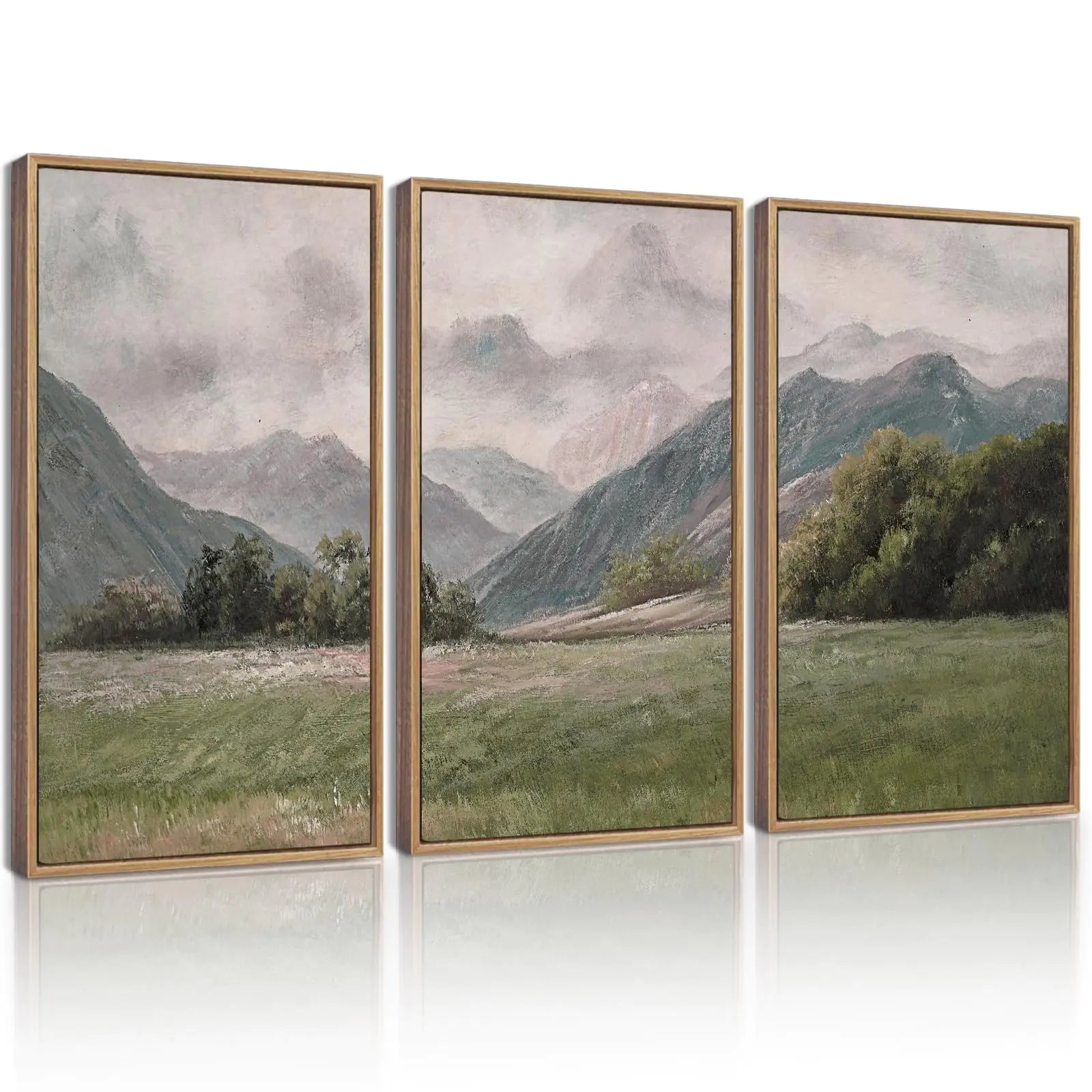 Vintage Mountain Range  (Natural Framed )Framed Wall Art 16x24in - Perfect for Living Room, Bedroom, Office - Luxe Haus Studio