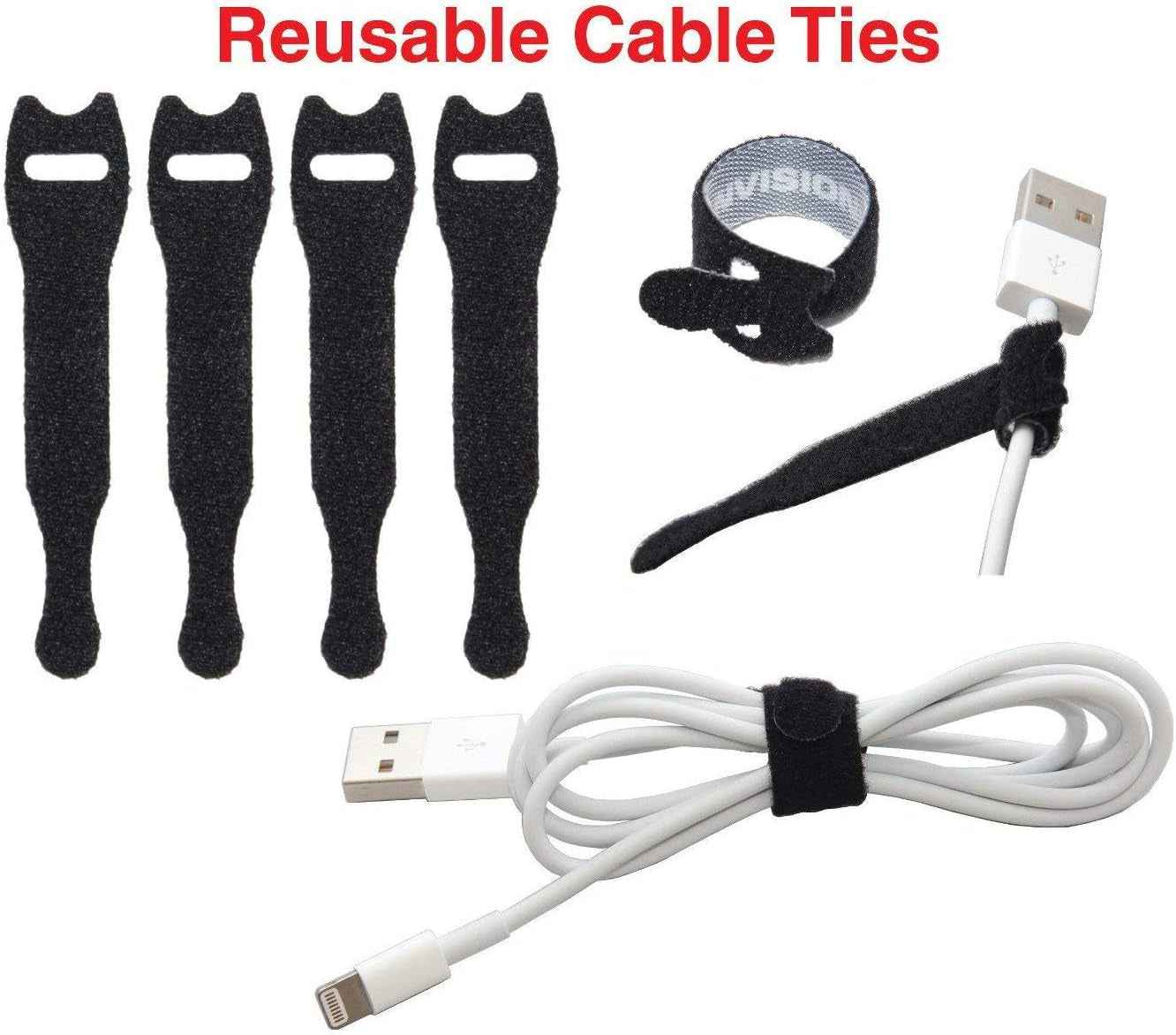 Desktop Cable Organizer, Weighted, No Bad Smell, Bundled with 2 Reusable Cable Ties (White)