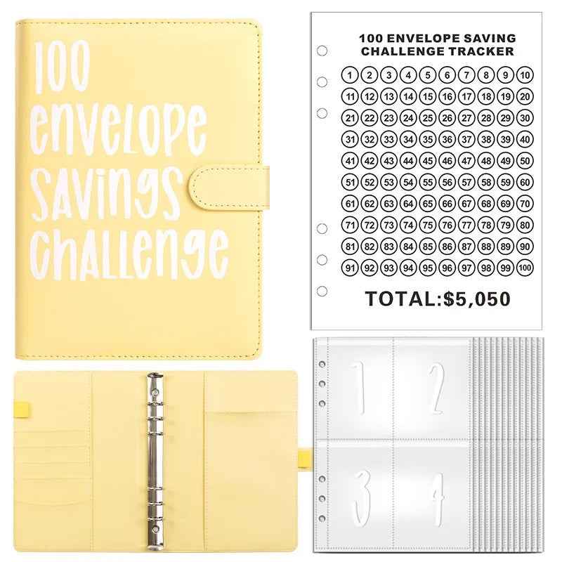 PU Leather Notebook Binder Budget Saving Money Planner Money Organizer for Cash Savings Zipper Envelope Pockets Stickers