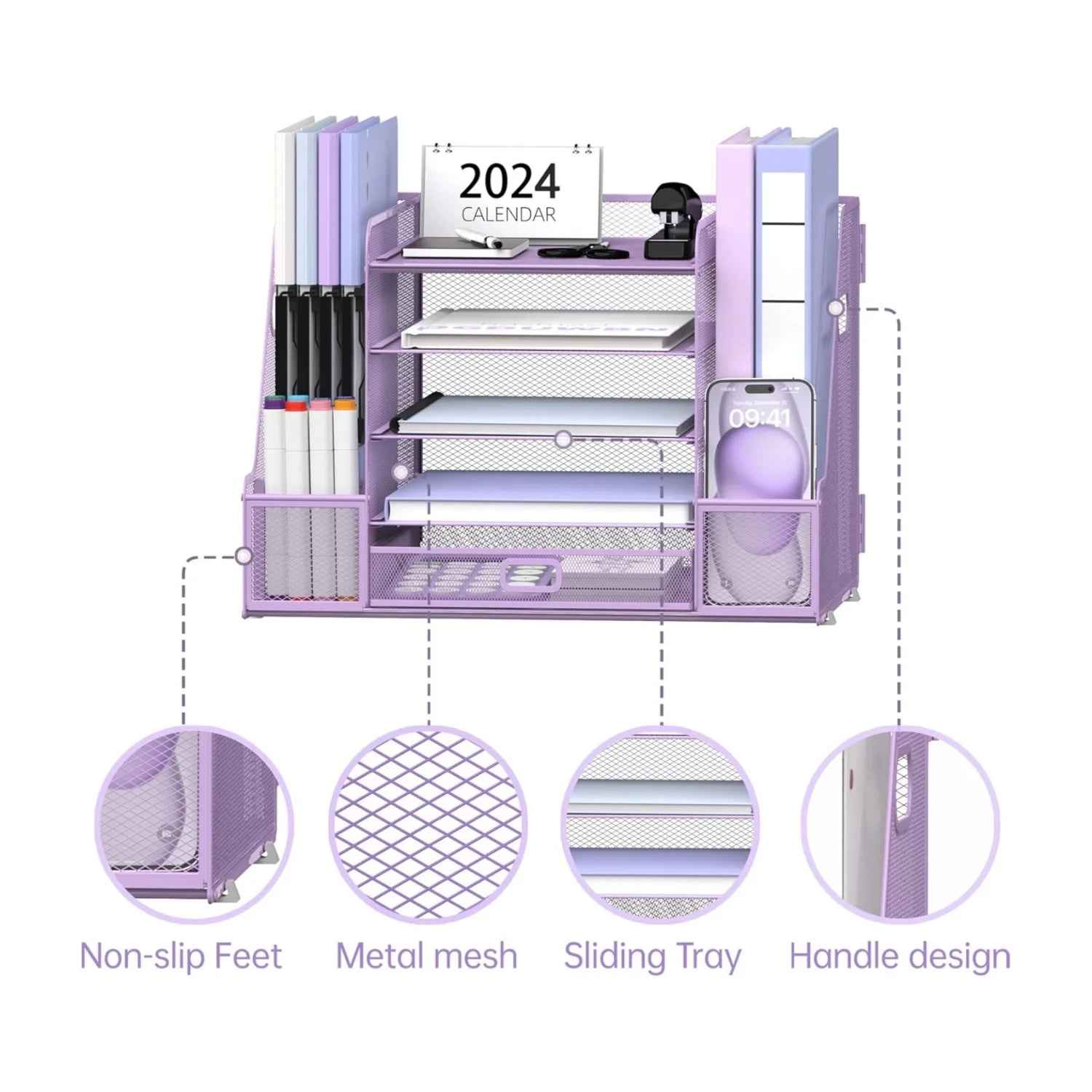 5-Tier Tray-Style Document Rack, Desktop Document Sorter with Bookends for Home and Office