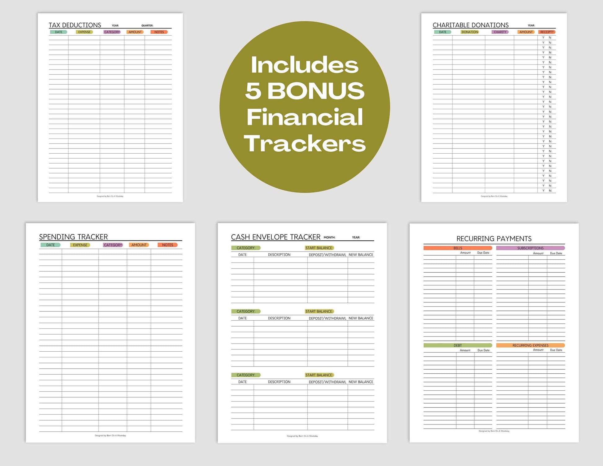 PRINTABLE Finance Planner, Budget Bundle, Debt Payoff Bundle, Savings Tracker, Spending Expense Tracker, Budget Templates, Colorful Modern