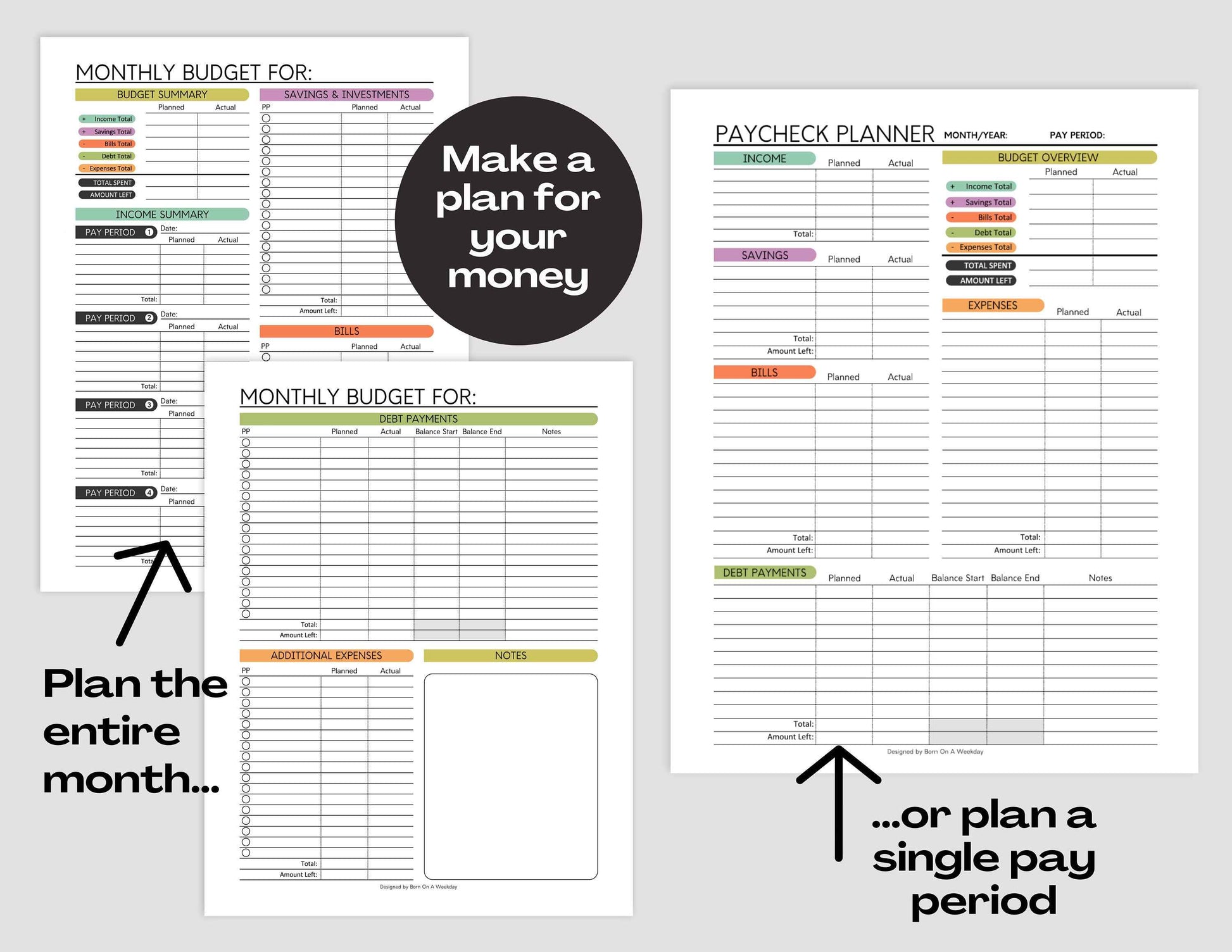 PRINTABLE Finance Planner, Budget Bundle, Debt Payoff Bundle, Savings Tracker, Spending Expense Tracker, Budget Templates, Colorful Modern