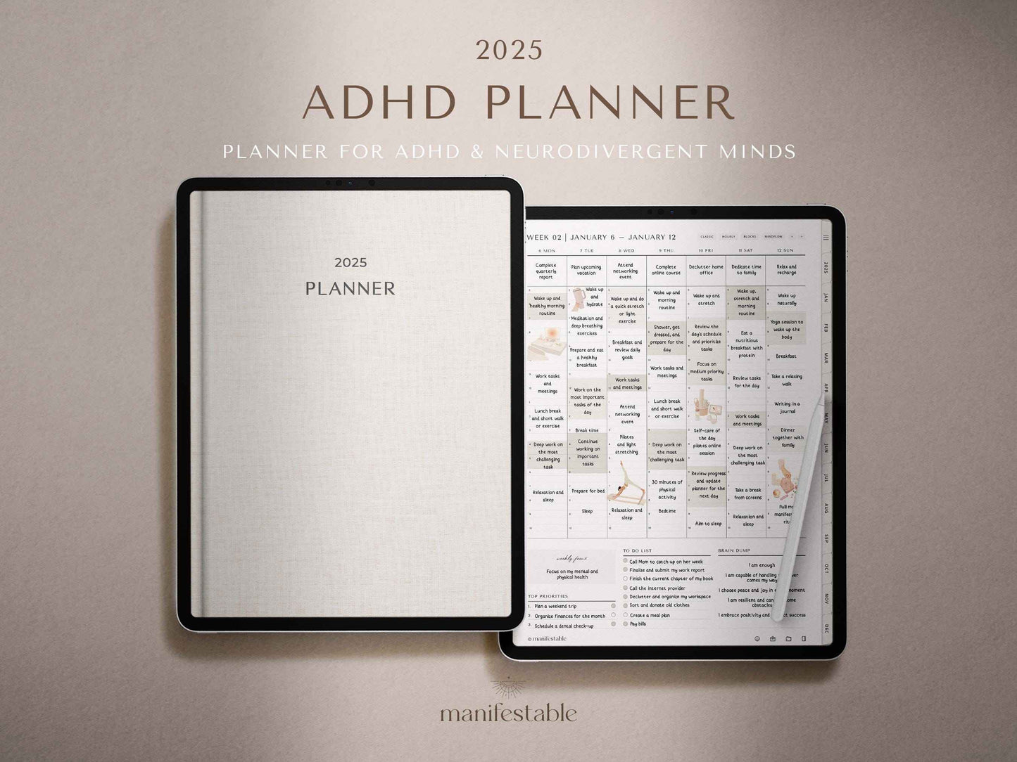 ADHD Digital Planner, 2025 Digital Planner, ADHD Planner, Daily Planner, Weekly Planner, Monthly Planner, Goodnotes Planner, Ipad Planner