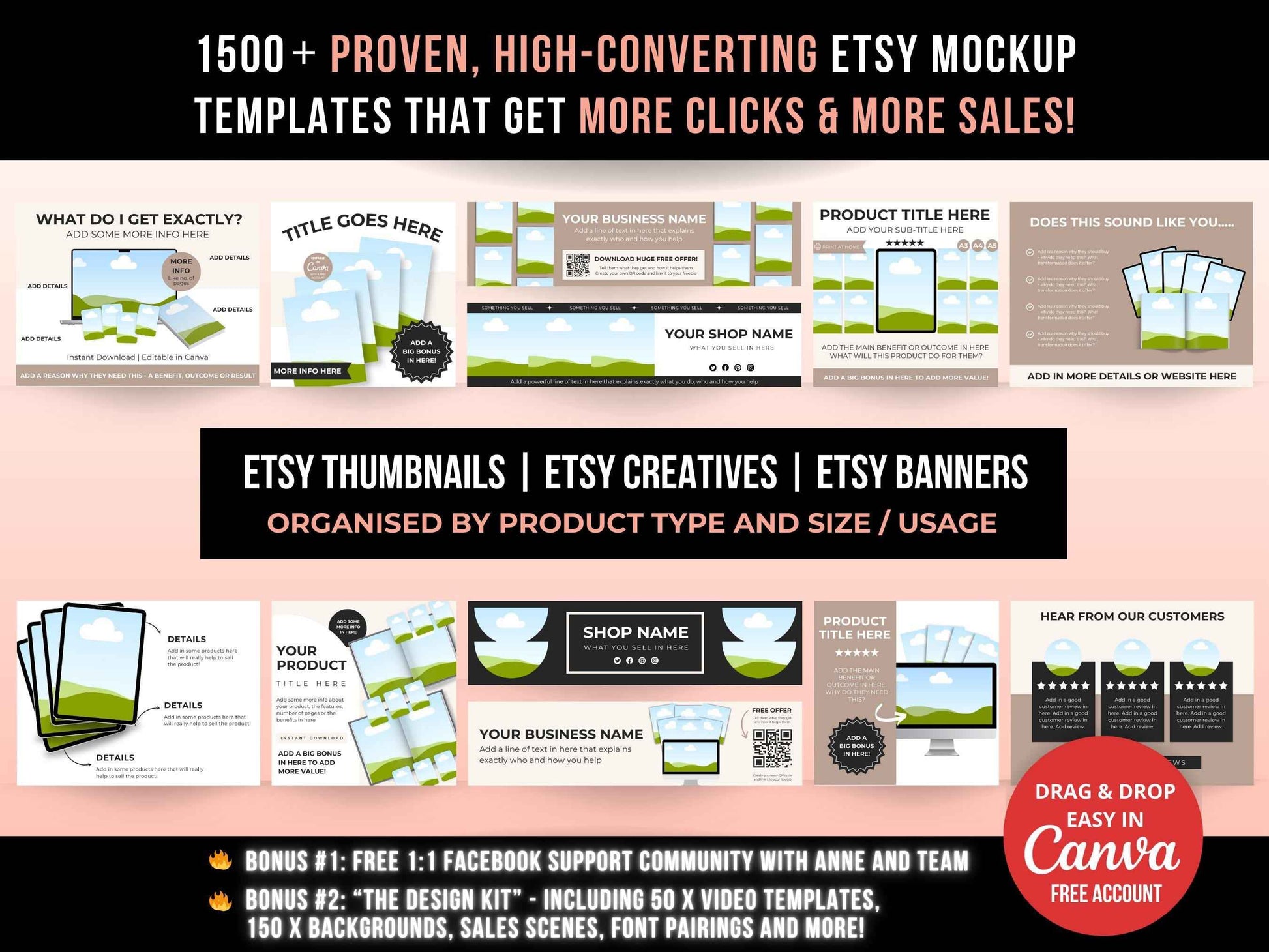 1500 Etsy Listing Mockup Templates Bundle for Digital Products, Editable Canva Mockups for Etsy Listing, Etsy Product Image Mockup Templates