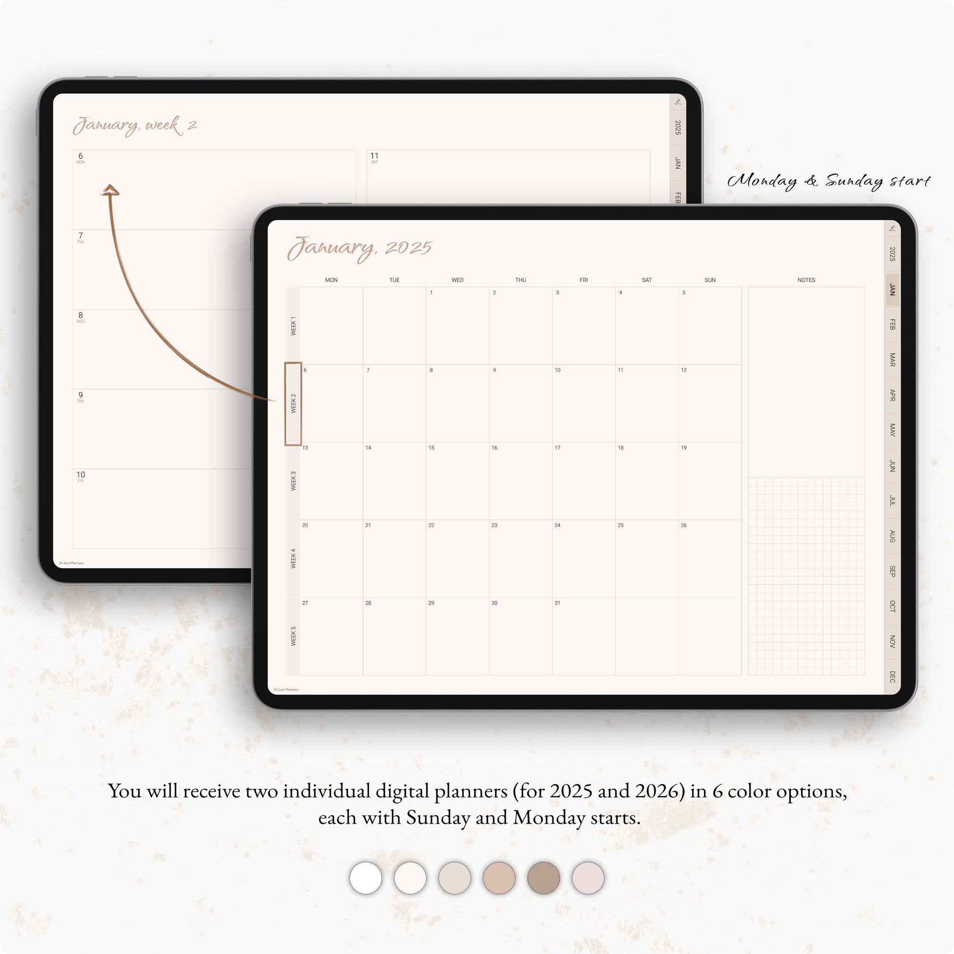 Simple Digital Planner, Weekly Planner, Monthly Planner, Goodnotes Planner, Planner 2025 2026, Simple Planner, Neutral, Beige, Minimalist