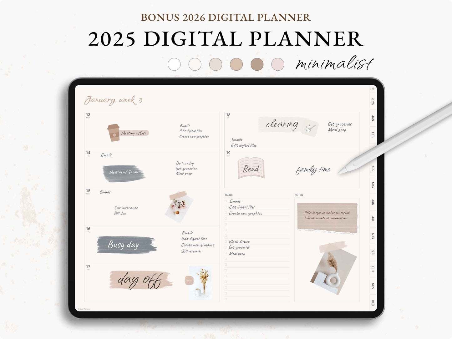 Simple Digital Planner, Weekly Planner, Monthly Planner, Goodnotes Planner, Planner 2025 2026, Simple Planner, Neutral, Beige, Minimalist