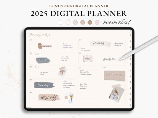 Simple Digital Planner, Weekly Planner, Monthly Planner, Goodnotes Planner, Planner 2025 2026, Simple Planner, Neutral, Beige, Minimalist