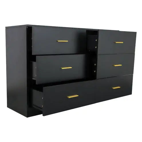 Modern Black 6-Drawer Dresser – Wide Contemporary Chest of Drawers with Ample Storage - Luxe Haus Studio