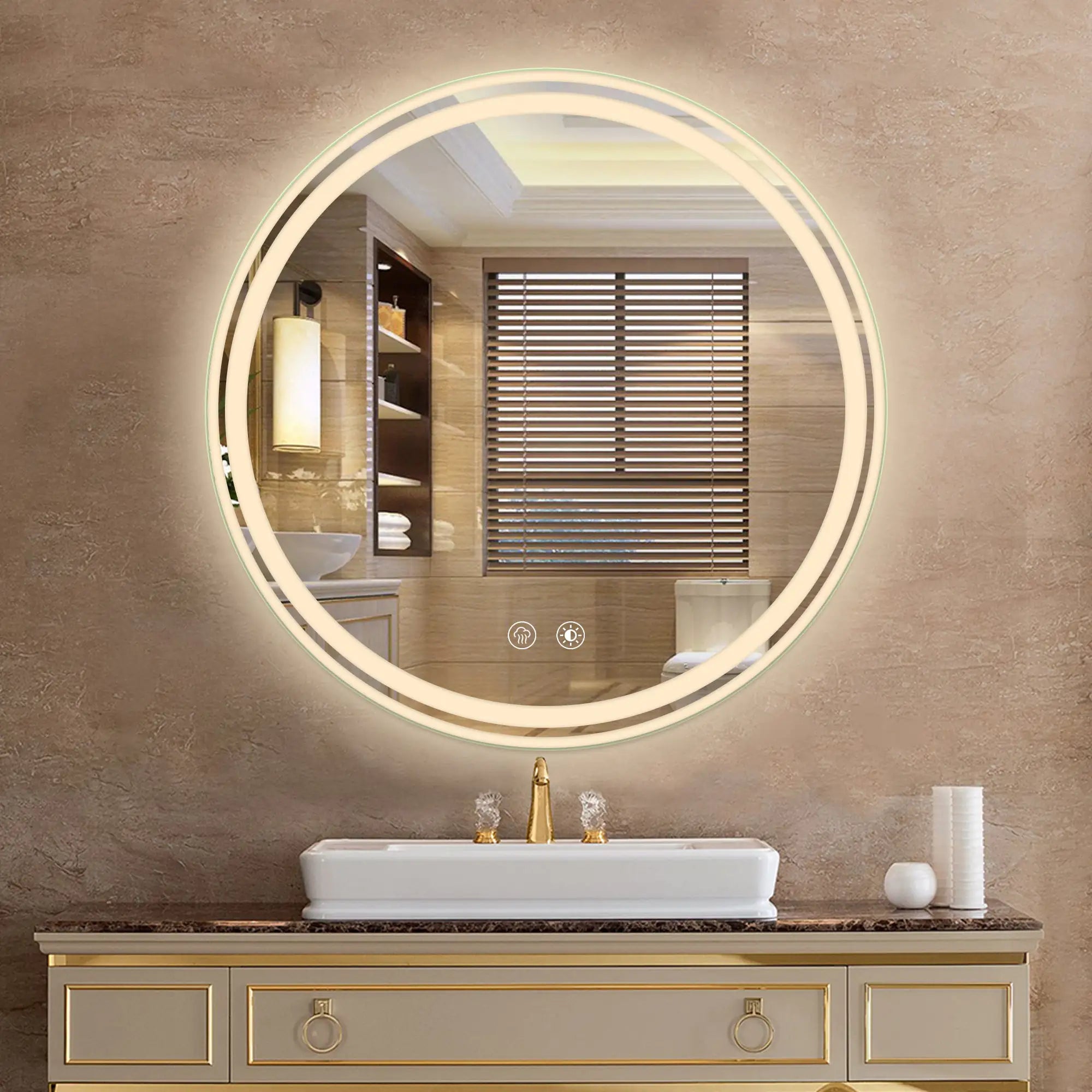 24” Round LED Bathroom Mirror – Dimmable Anti-Fog Vanity Mirror with 3-Color Lighting