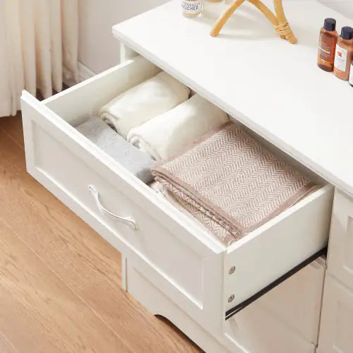 Modern White 6-Drawer Dresser – Wide Chest of Drawers with Metal Pulls for Bedroom & Living Spaces