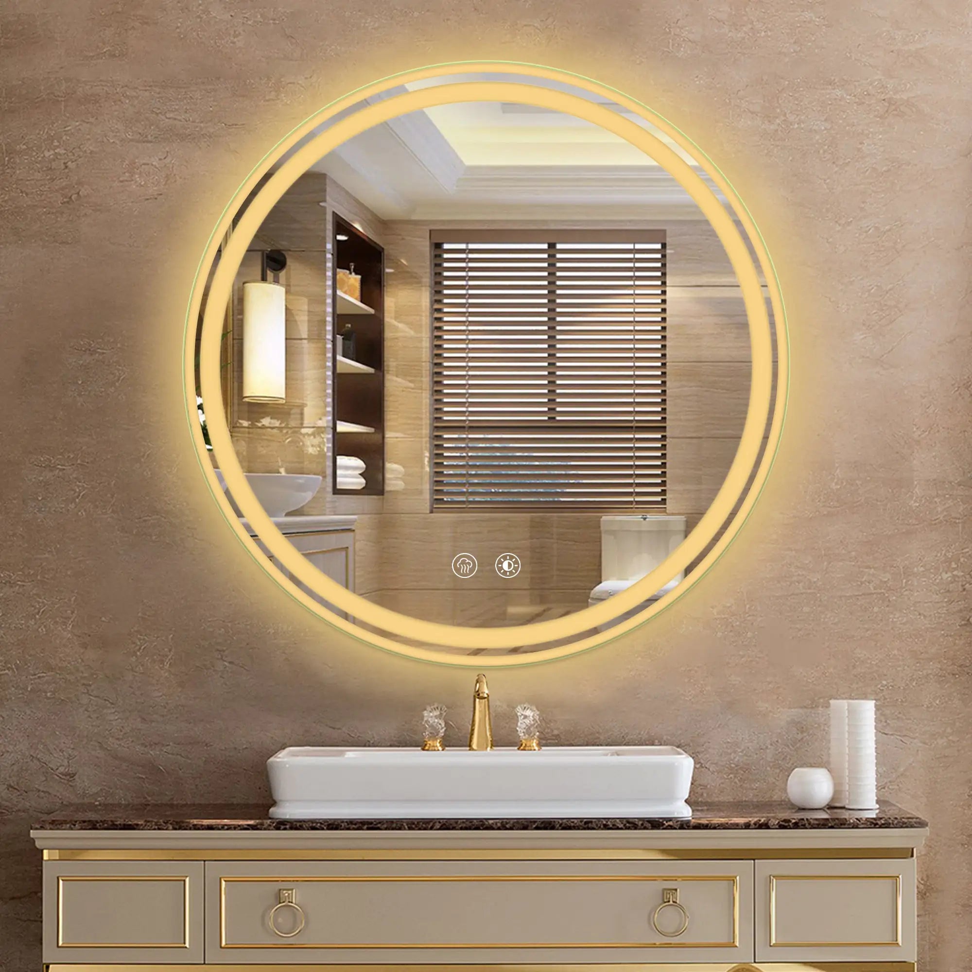 24” Round LED Bathroom Mirror – Dimmable Anti-Fog Vanity Mirror with 3-Color Lighting