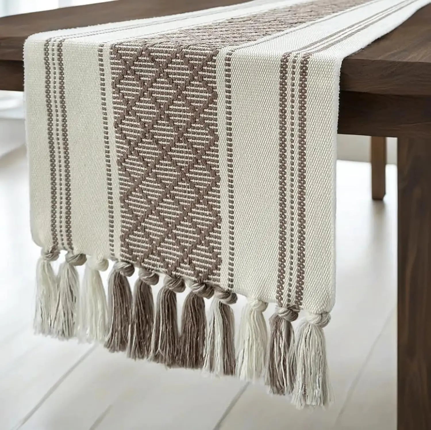 Boho Artisan Square Table Runner with Tassels