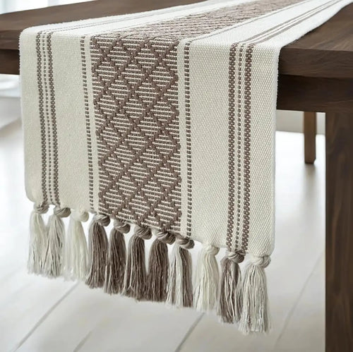 Boho Artisan Square Table Runner with Tassels - Luxe Haus Studio