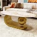 Modern Oval Coffee Table – Marble Pattern Sintered Stone Top with Gold Stainless Steel Base (47.2”)