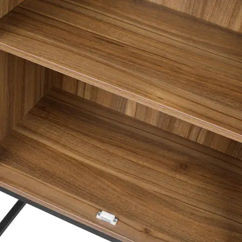 Natural Rattan 2-Door High Cabinet – Walnut Freestanding Storage with Adjustable Shelf