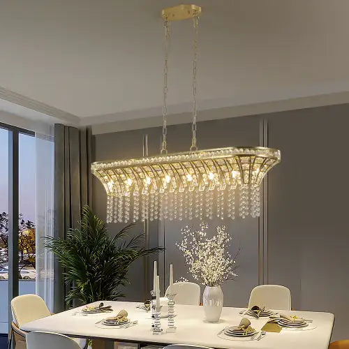Modern Champagne Gold Kitchen Island Crystal Chandelier Lamp - Oval Crystal Ceiling Chandelier - Luxe Haus Studio