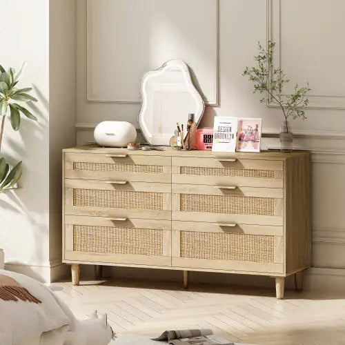Rattan Natural 6-Drawer Dresser