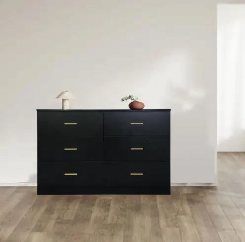 Modern Black 6-Drawer Dresser – Wide Contemporary Chest of Drawers with Ample Storage - Luxe Haus Studio